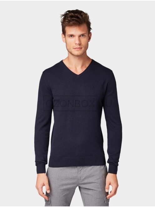 1012820-13160 Tom Tailor férfi BASIC kötött pulóver kék