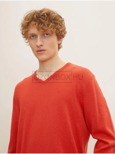   1027665-13161 Tom Tailor férfi V-nyakú kötött pulóver vitéz vörös melanzs színben