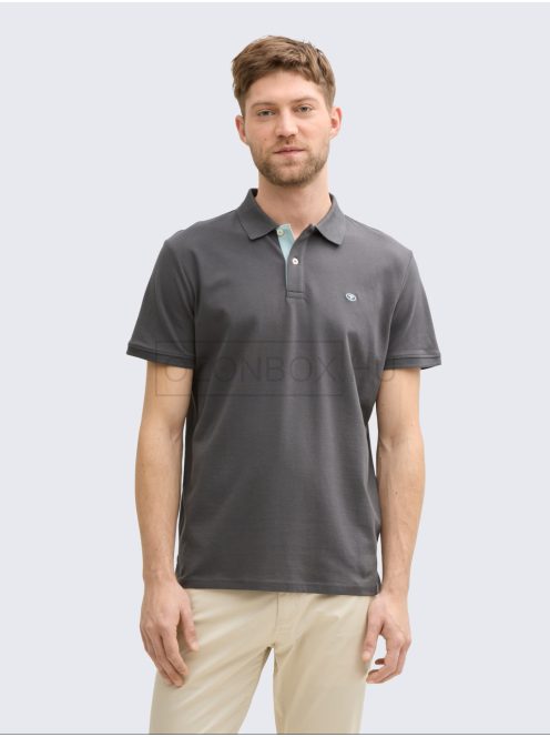 1027713-10307 Tom Tailor galléros póló (Sötét árnyék szürke)