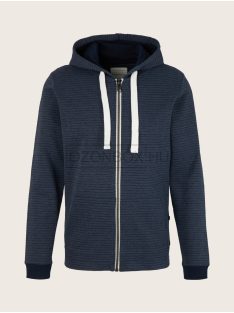   1031797-24898 Tom Tailor kapucnis cipzáras pulóver sötétkék strukturált csíkos