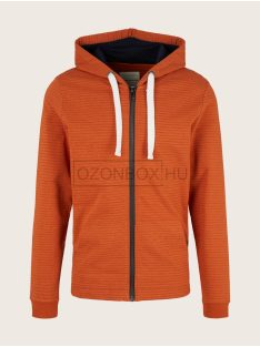   1031797-29864 Tom Tailor kapucnis cipzáras pulóver barna strukturált csíkos