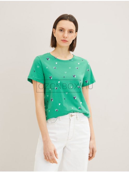 1035378-31251 Tom Tailor női mintás póló zöld sötétkék szív design