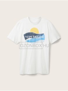  1036328-10322 Tom Tailor logó nyomatos póló törtfehér színben