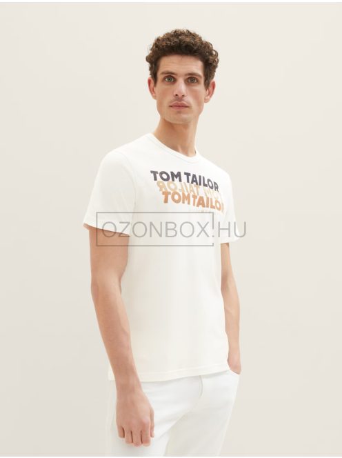 1036426-10332 Tom Tailor férfi rövid ujjú feliratos póló törtfehér színben