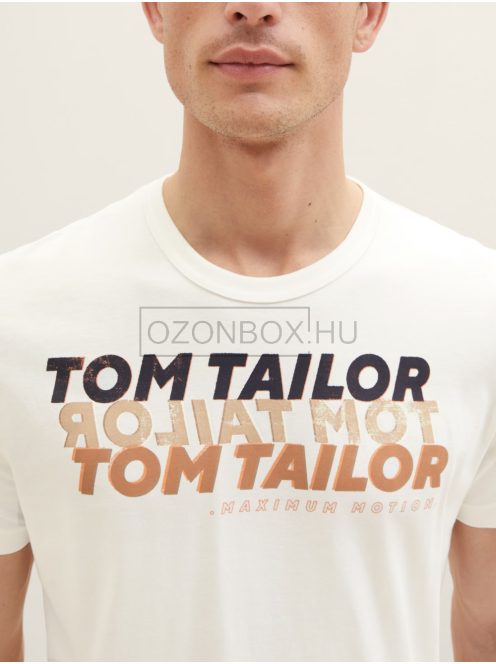 1036426-10332 Tom Tailor férfi rövid ujjú feliratos póló törtfehér színben