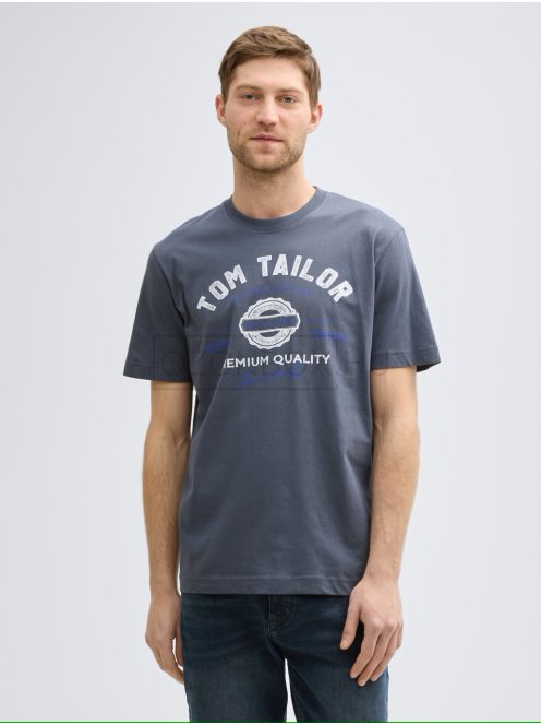 1037735-10306 Tom Tailor férfi rövid ujjú póló logó nyomtatással (kékes szürke)