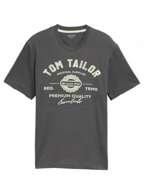 1037735-10307 Tom Tailor férfi rövid ujjú póló logó nyomtatással (szürke)