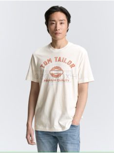   1037735-10332 Tom Tailor férfi rövid ujjú póló logó nyomtatással (törtfehér)