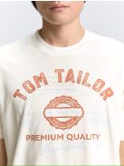 1037735-10332 Tom Tailor férfi rövid ujjú póló logó nyomtatással (törtfehér)