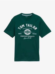   1037735-10413 Tom Tailor férfi rövid ujjú póló logó nyomtatással (zöld)