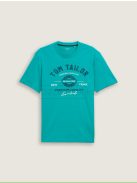 1037735-11137 Tom Tailor férfi rövid ujjú póló logó nyomtatással (páva zöld)