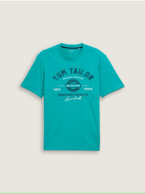 1037735-11137 Tom Tailor férfi rövid ujjú póló logó nyomtatással (páva zöld)