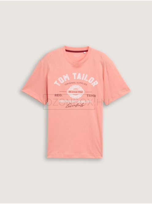 1037735-12642 Tom Tailor férfi rövid ujjú póló logó nyomtatással (homályos korallrózsa)