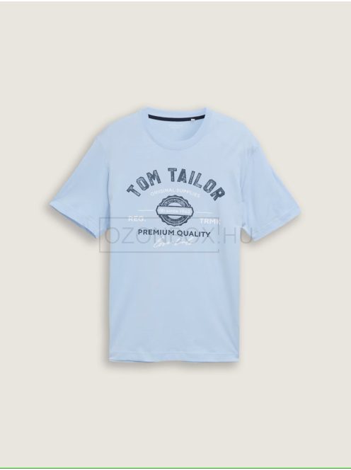 1037735-21068 Tom Tailor férfi rövid ujjú póló logó nyomtatással (világoskék)