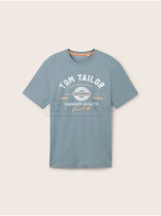   1037735-27475 Tom Tailor férfi rövid ujjú póló logó nyomtatással (szürke menta)