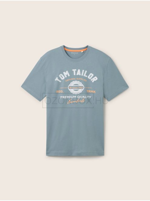 1037735-27475 Tom Tailor férfi rövid ujjú póló logó nyomtatással (szürke menta)