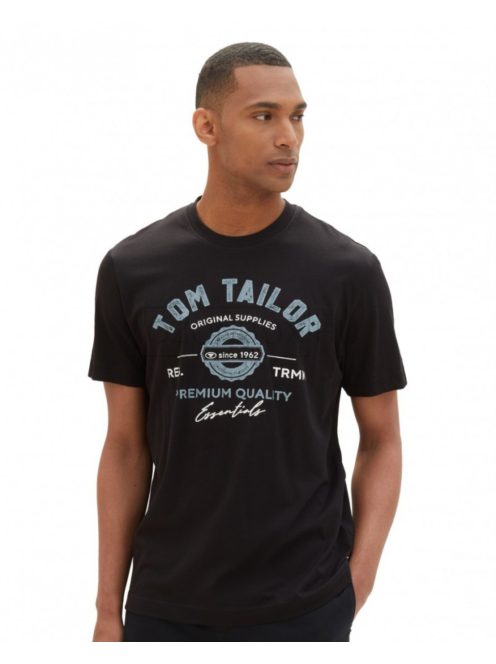 1037735-29999 Tom Tailor póló logó nyomattal (fekete)