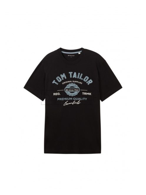 1037735-29999 Tom Tailor póló logó nyomattal (fekete)