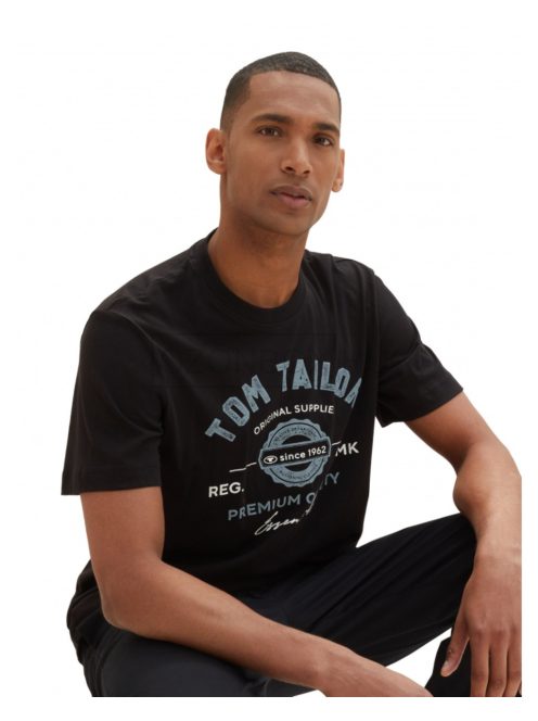 1037735-29999 Tom Tailor póló logó nyomattal (fekete)