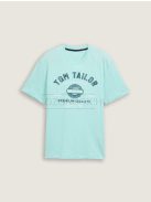 1037735-37105 Tom Tailor férfi rövid ujjú póló logó nyomtatással (élénk mentazöld)