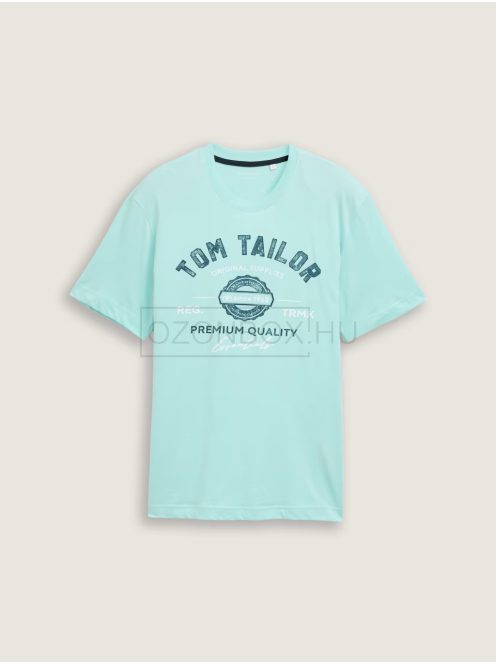 1037735-37105 Tom Tailor férfi rövid ujjú póló logó nyomtatással (élénk mentazöld)