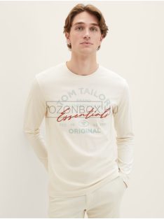   1037744-18592 Tom Tailor hosszú ujjú póló szöveges nyomattal bézs színben