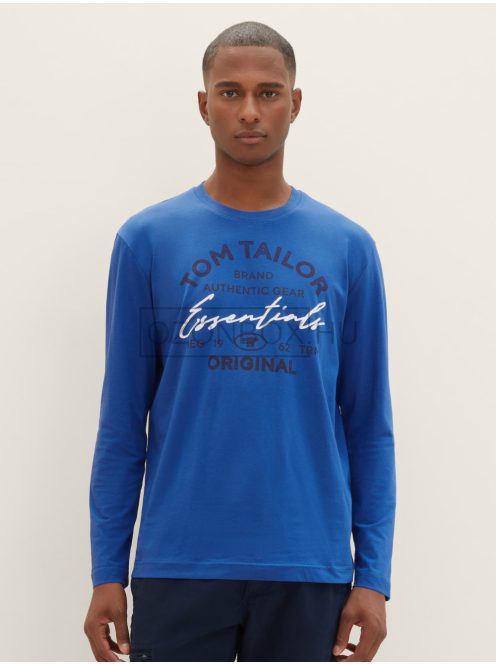 1037744-19168 Tom Tailor hosszú ujjú póló szöveges nyomattal jégkorong kék színben