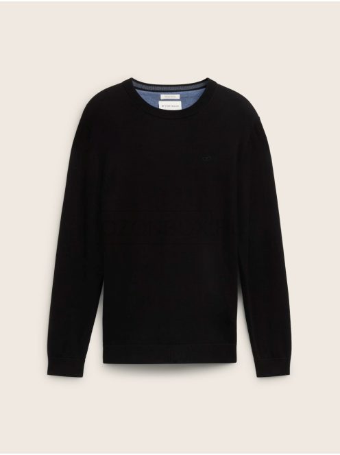 1038426-29999 Tom Tailor férfi kerek nyakú kötött pulóver (fekete)