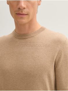   1038426-31089 Tom Tailor férfi kerek nyakú kötött pulóver (mogyoróbarna melanzs)