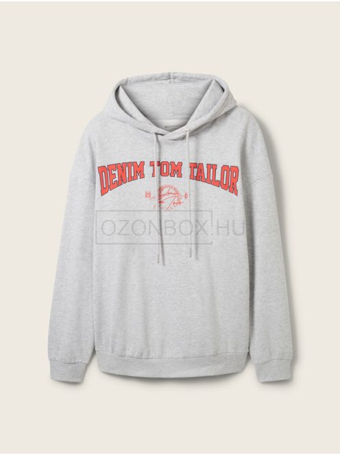 1039497-15398 Tom Tailor kapucnis pamut felső logó nyomattal világos kőszürke melange színben