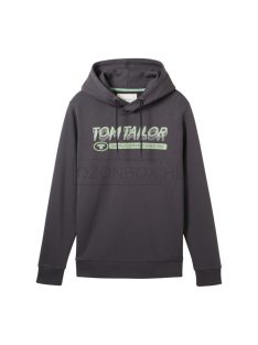   1039649-10889 Tom Tailor kapucnis pamut felső logó nyomattal szürke színben