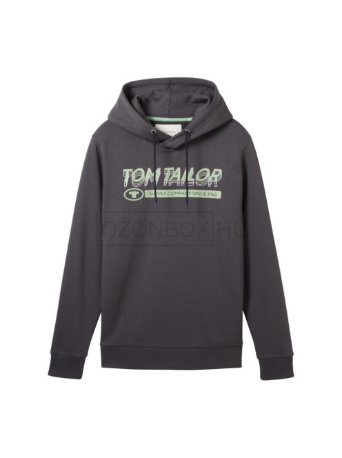 1039649-10889 Tom Tailor kapucnis pamut felső logó nyomattal szürke színben