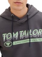 1039649-10889 Tom Tailor kapucnis pamut felső logó nyomattal szürke színben