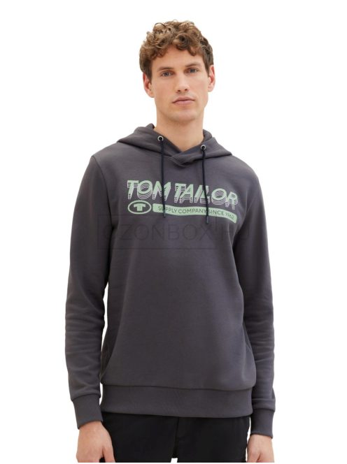 1039649-10889 Tom Tailor kapucnis pamut felső logó nyomattal szürke színben