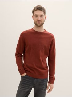   1039805-35676 Tom Tailor férfi kerek nyakú kötött pulóver (bordó sötétvörös melanzs)
