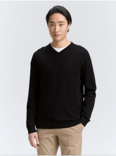   1039806-29999 Tom Tailor férfi V-nyakú kötött pulóver (fekete)