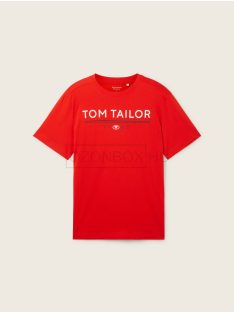  1040988-13189 Tom Tailor férfi rövid ujjú póló logó nyomtatással piros színben