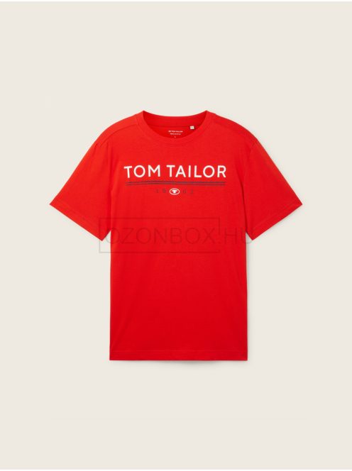 1040988-13189 Tom Tailor férfi rövid ujjú póló logó nyomtatással piros színben