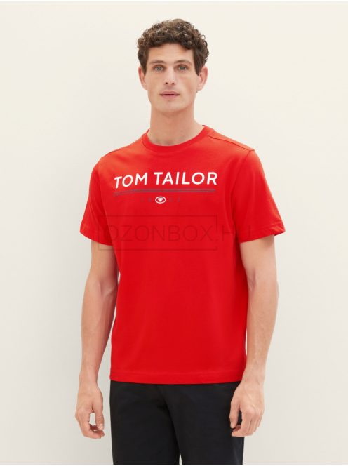 1040988-13189 Tom Tailor férfi rövid ujjú póló logó nyomtatással piros színben