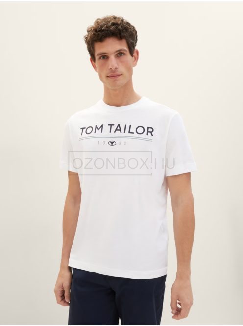 1040988-20000 Tom Tailor férfi rövid ujjú póló logó nyomtatással fehér színben