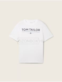   1040988-20000 Tom Tailor férfi rövid ujjú póló logó nyomtatással fehér színben