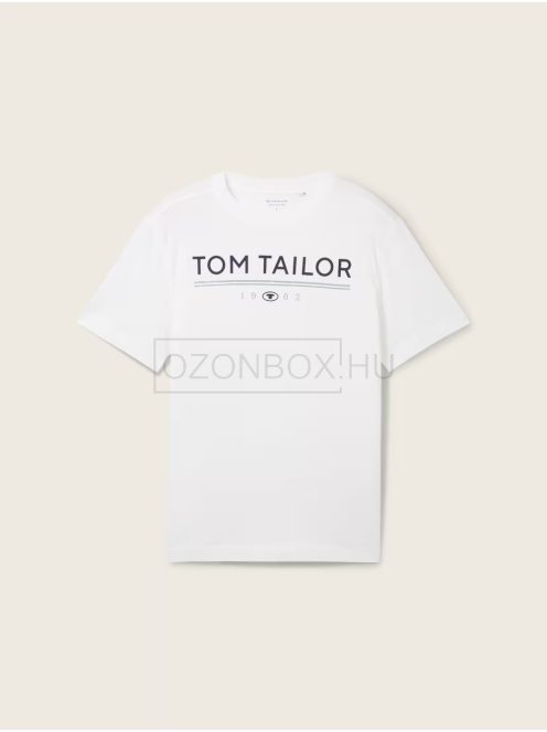 1040988-20000 Tom Tailor férfi rövid ujjú póló logó nyomtatással fehér színben
