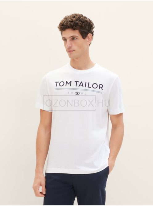 1040988-20000 Tom Tailor férfi rövid ujjú póló logó nyomtatással fehér színben