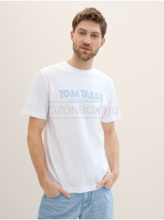   1041816-20000 Tom Tailor férfi rövid ujjú póló logó nyomtatással fehér színben