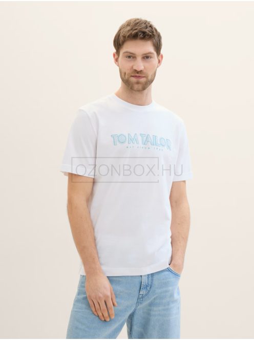 1041816-20000 Tom Tailor férfi rövid ujjú póló logó nyomtatással fehér színben