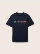 1041855-10668 Tom Tailor férfi rövid ujjú póló logó nyomtatással pilótakék színben