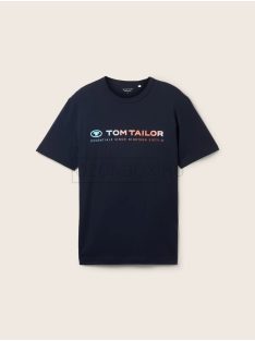   1041855-10668 Tom Tailor férfi rövid ujjú póló logó nyomtatással pilótakék színben