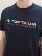 1041855-10668 Tom Tailor férfi rövid ujjú póló logó nyomtatással pilótakék színben