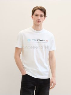  1041855-20000 Tom Tailor férfi rövid ujjú póló logó nyomtatással fehér színben