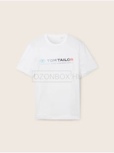   1041855-20000 Tom Tailor férfi rövid ujjú póló logó nyomtatással fehér színben